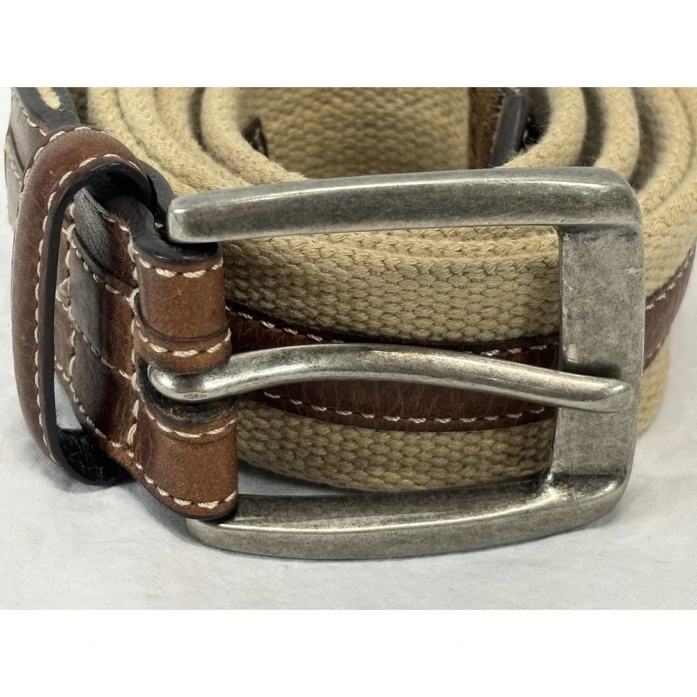 Tommy Bahama Canvas & Leather Belt Men's 40 Tan Brown Preppy Classic